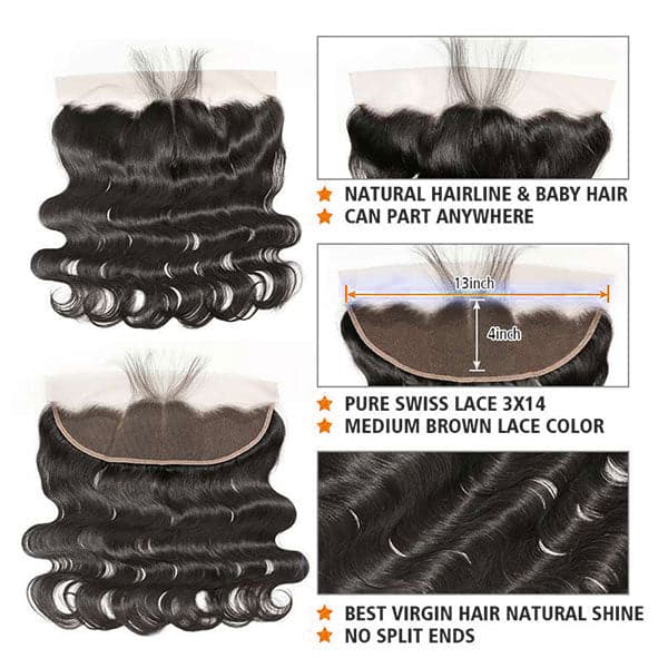 Brazilian Body Wave Hair Weave 3 Bundles With Frontal