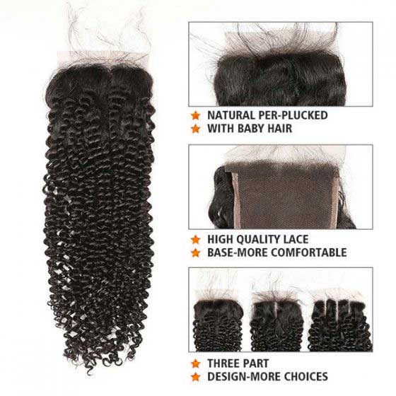 Brazilian Curly  Hair Weave 3 Bundles With Lace Closure