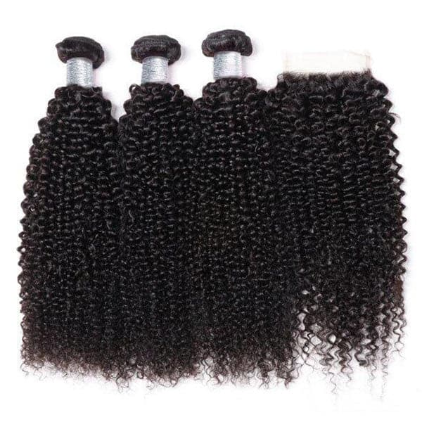 Brazilian Curly  Hair Weave 3 Bundles With Lace Closure