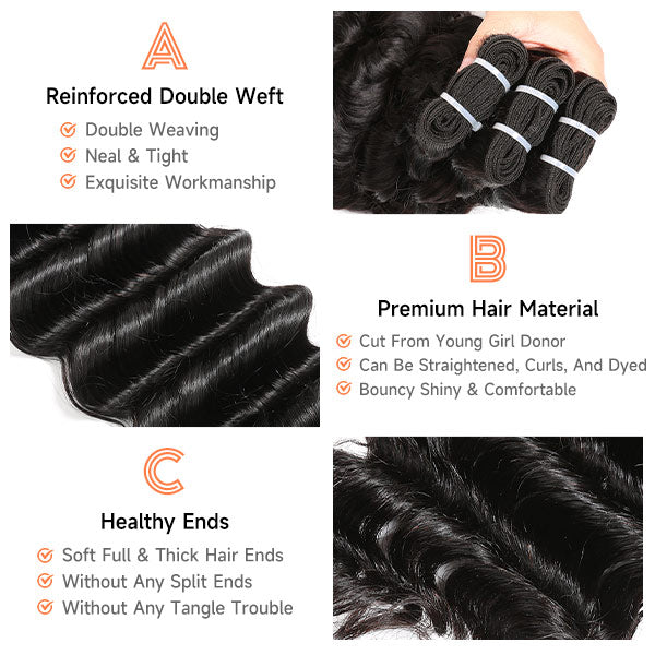 Brazilian Deep Wave Human Hair Weave 3 Bundles Deal