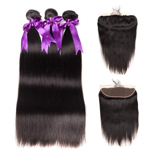 Brazilian Straight Hair Weave 3 Bundles With Frontal