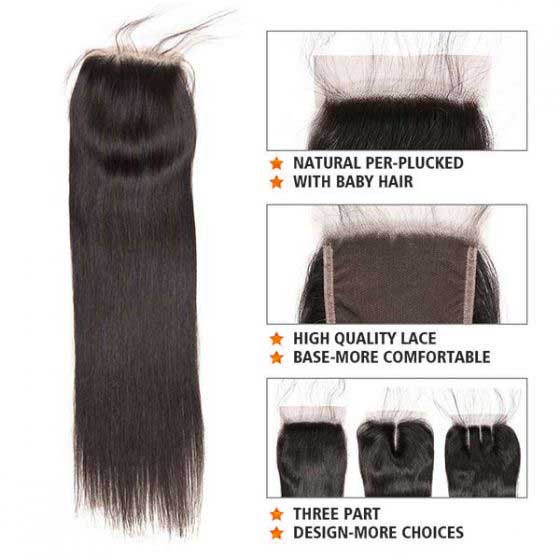 Brazilian Straight  Hair Weave 3 Bundles With Lace Closure