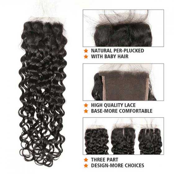 Brazilian Water Wave Hair Weave 3 Bundles With Lace Closure