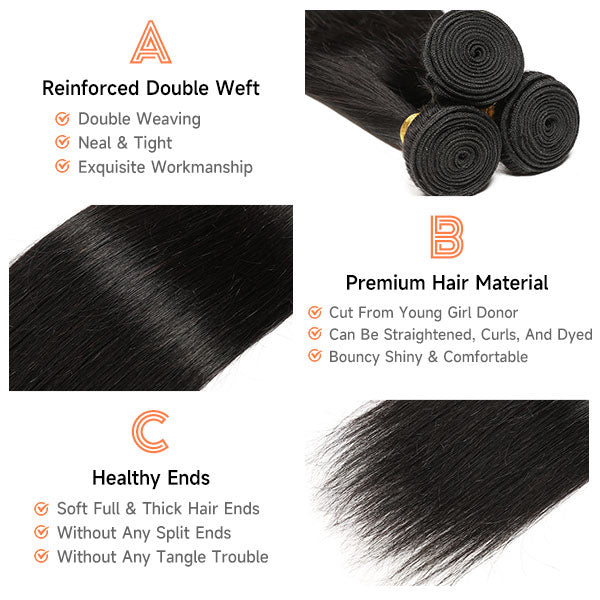 Brazilian Silky Straight Human Hair Weave 3 Bundles Deal